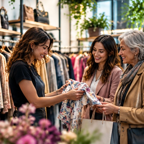 A customer considering a product with a retail associate