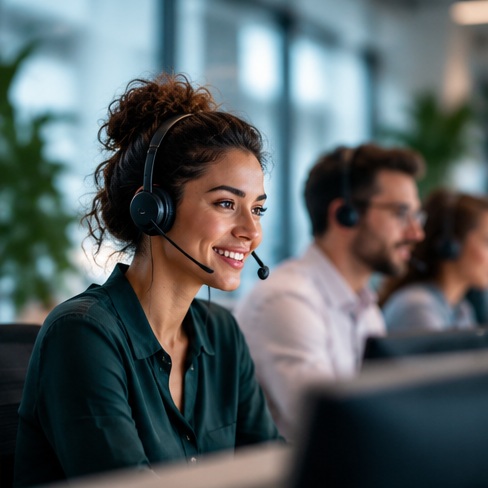 Customer support specialist wearing a headset