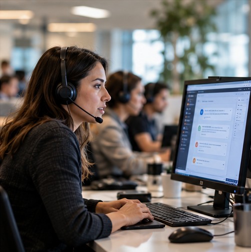 Customer support specialist using a managed service workstation