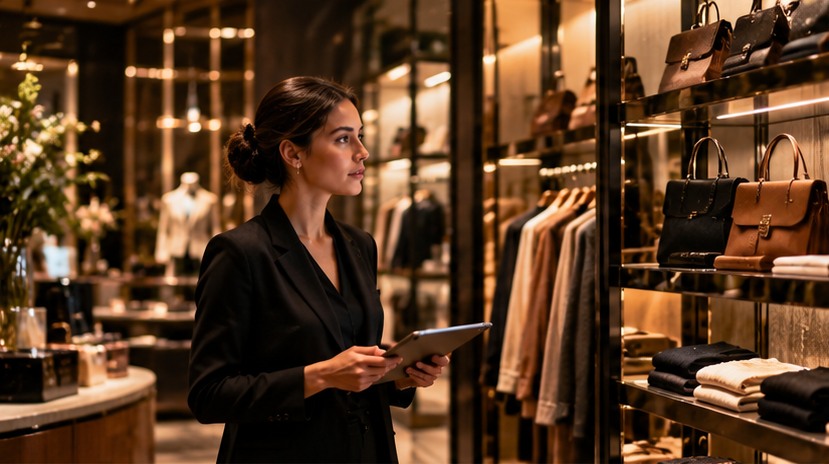 Commercial merchandising manager assessing products and assortment in a boutique